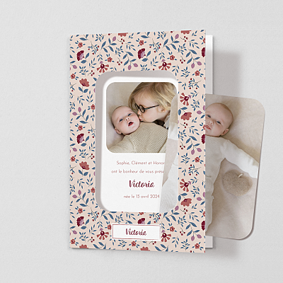 Faire-part de naissance motifs flora (cadre) bleu Faire-part de naissance motifs flora (cadre) bleu
