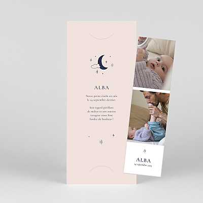 Faire-part de naissance rose céleste (marque page) rose Faire-part de naissance rose céleste (marque page) rose