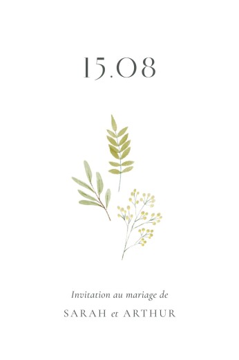 Carton d'invitation mariage Aquarelle végétale Blanc - Recto Carton d'invitation mariage Aquarelle végétale Blanc - Recto