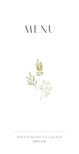 Menu de mariage Aquarelle végétale Blanc - Recto Menu de mariage Aquarelle végétale Blanc - Recto