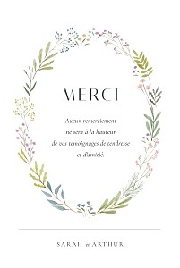 Carte de remerciement mariage avec photo aquarelle végétale (portrait) blanc Carte de remerciement mariage avec photo aquarelle végétale (portrait) blanc