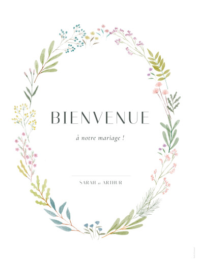 Panneau mariage Aquarelle végétale Blanc - Recto Panneau mariage Aquarelle végétale Blanc - Recto