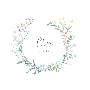 Faire-part de naissance rose couronne florale (4 pages) rose Faire-part de naissance rose couronne florale (4 pages) rose