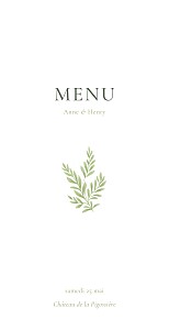 Menu de mariage sans photo champêtre blanc Menu de mariage sans photo champêtre blanc