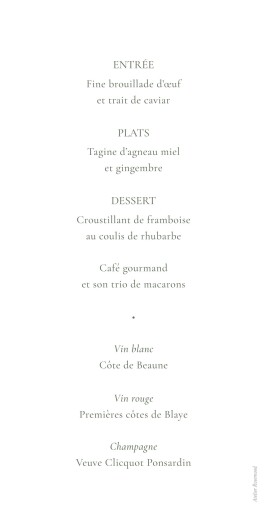 Menu de mariage Champêtre Blanc - Verso Menu de mariage Champêtre Blanc - Verso