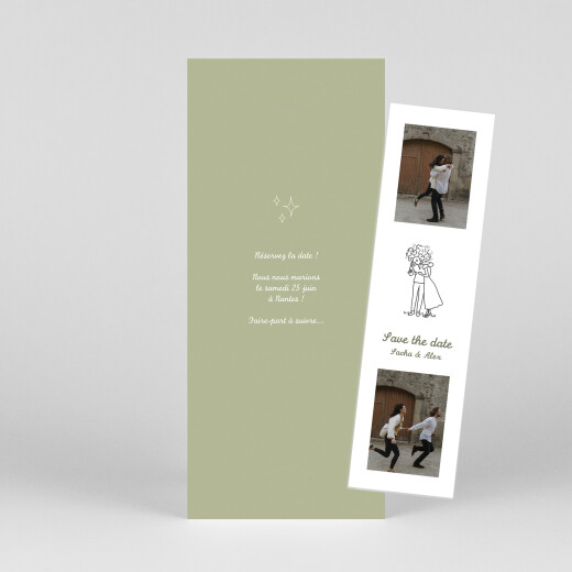 Save the Date Votre mariage en pictos (photomaton) vert - Vue 1 Save the Date Votre mariage en pictos (photomaton) vert - Vue 1