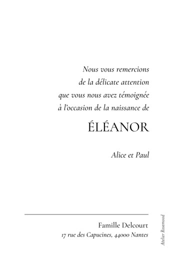 Carte de remerciement Arche liseré Blanc - Verso Carte de remerciement Arche liseré Blanc - Verso