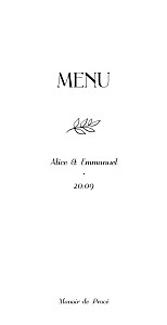 Menu de mariage sans photo dryade blanc Menu de mariage sans photo dryade blanc
