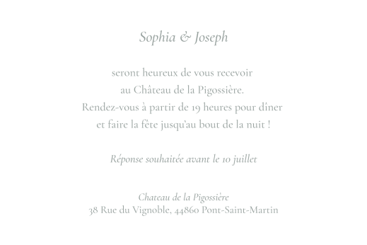 Carton d'invitation mariage Jardin bohème (paysage) blanc - Verso