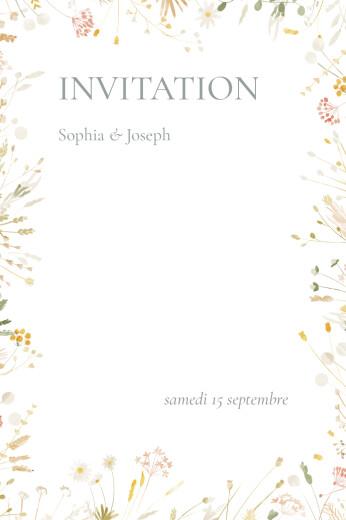 Carton d'invitation mariage Jardin bohème (portrait) blanc - Recto
