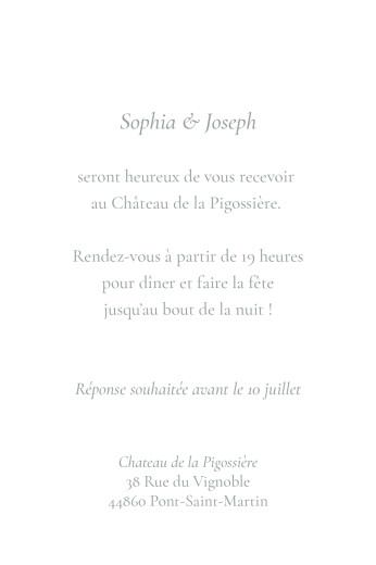 Carton d'invitation mariage Jardin bohème (portrait) blanc - Verso