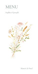 Menu de mariage blanc jardin bohème Menu de mariage blanc jardin bohème