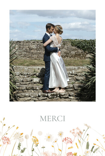 Carte de remerciement mariage Jardin bohème (Portrait) blanc - Recto