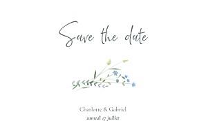 Save the date bleu couronne florale bleu Save the date bleu couronne florale bleu