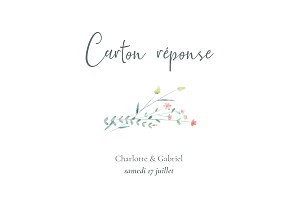 Carton réponse mariage sans photo couronne florale (paysage) rose Carton réponse mariage sans photo couronne florale (paysage) rose