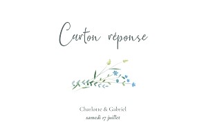 Carton réponse mariage bleu couronne florale (paysage) bleu Carton réponse mariage bleu couronne florale (paysage) bleu