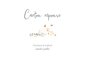 Carton réponse mariage jaune couronne florale (paysage) ocre Carton réponse mariage jaune couronne florale (paysage) ocre