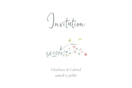 Carton d'invitation mariage Couronne florale (paysage) Rose - Recto