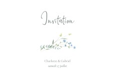 Carton d'invitation mariage Couronne florale (paysage) Bleu