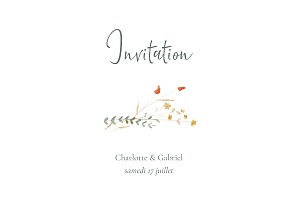 Carton d'invitation mariage jaune couronne florale (paysage) ocre Carton d'invitation mariage jaune couronne florale (paysage) ocre