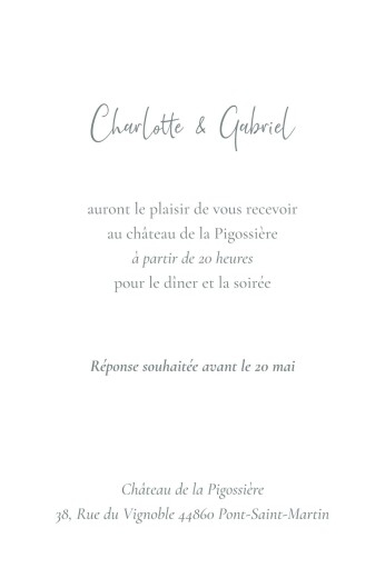 Carton d'invitation mariage Couronne florale (portrait) Bleu - Verso