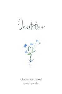 Carton d'invitation mariage sans photo couronne florale (portrait) bleu Carton d'invitation mariage sans photo couronne florale (portrait) bleu