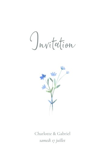 Carton d'invitation mariage Couronne florale (portrait) Bleu - Recto Carton d'invitation mariage Couronne florale (portrait) Bleu - Recto