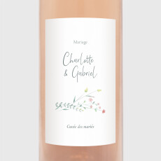 Étiquette de bouteille mariage Couronne florale rose