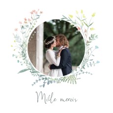 Carte de remerciement mariage Couronne florale Rose