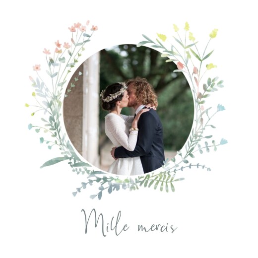 Carte de remerciement mariage Couronne florale Rose - Recto