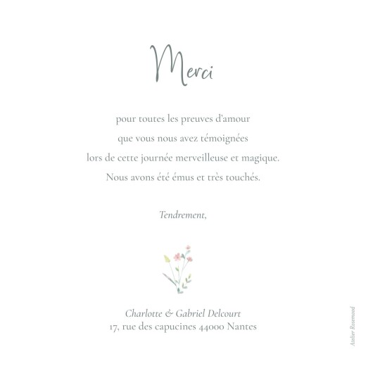Carte de remerciement mariage Couronne florale Rose - Verso