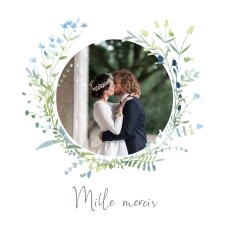 Carte de remerciement mariage Couronne florale Bleu