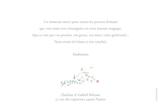 Carte de remerciement mariage Couronne florale (Paysage) Rose - Verso