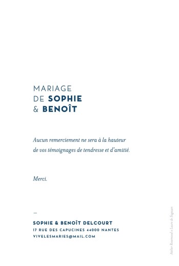 Carte de remerciement mariage Laure de Sagazan (dorure) blanc - Verso