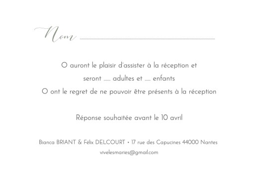 Carton réponse mariage Douceur (paysage) bleu - Verso