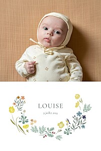 Faire-part de naissance classique champêtre (portrait) blanc Faire-part de naissance classique champêtre (portrait) blanc