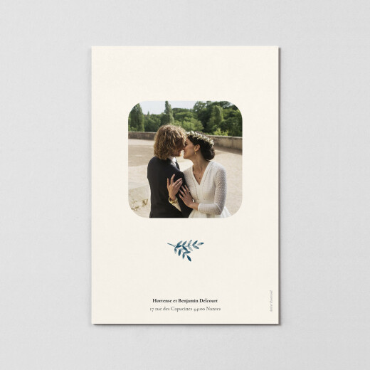 Carte de remerciement mariage Ritournelle (cadre) bleu
