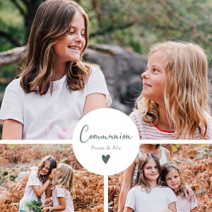 Faire-part de communion fille cœur médaillon vert Faire-part de communion fille cœur médaillon vert