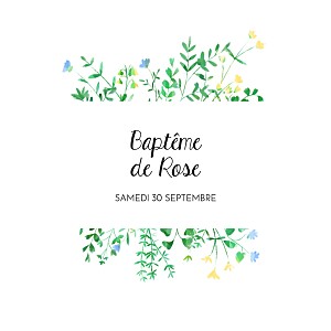 Faire-part de baptême fleur cadre fleuri blanc Faire-part de baptême fleur cadre fleuri blanc