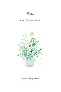 Menu de baptême mixte cadre fleuri blanc Menu de baptême mixte cadre fleuri blanc