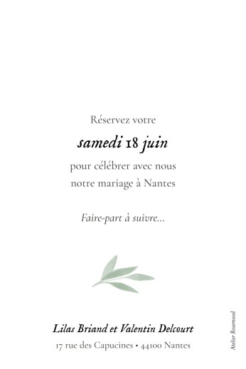 Save the Date Feuille aquarelle vert - Verso
