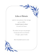 Faire-part de mariage Feuille aquarelle (portrait) bleu