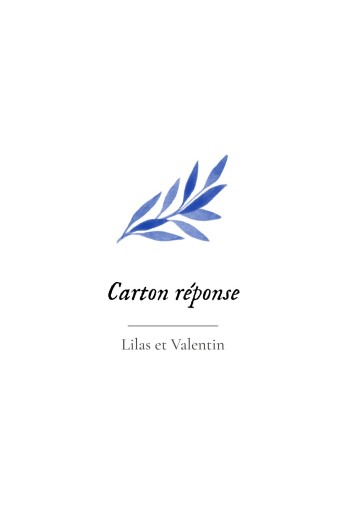 Carton réponse mariage Feuille aquarelle (portrait) bleu - Recto Carton réponse mariage Feuille aquarelle (portrait) bleu - Recto