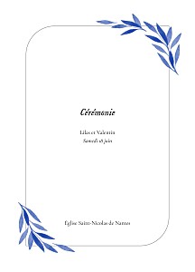 Couverture livret de messe mariage le collectif feuille aquarelle bleu Couverture livret de messe mariage le collectif feuille aquarelle bleu