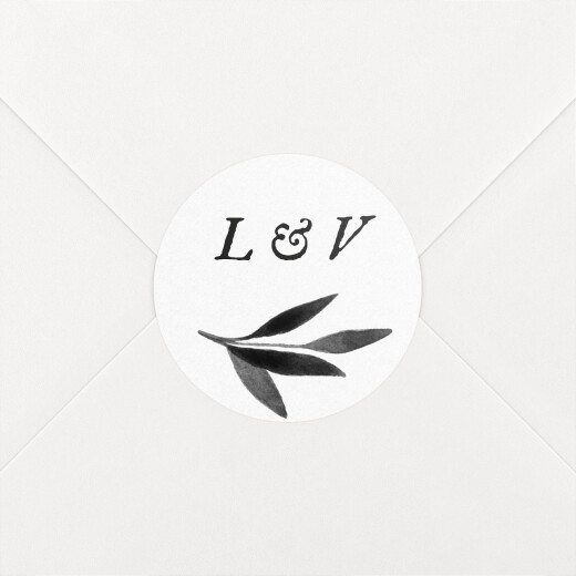 Stickers pour enveloppes mariage Feuille aquarelle noir - Vue 1 Stickers pour enveloppes mariage Feuille aquarelle noir - Vue 1