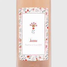Étiquette de bouteille baptême Flora rose