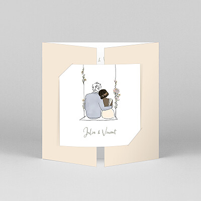 Faire-part de mariage original les mariés champêtres (fenêtre) beige Faire-part de mariage original les mariés champêtres (fenêtre) beige