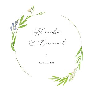 Faire-part de mariage nature bucolique (couronne) 4 pages bleu Faire-part de mariage nature bucolique (couronne) 4 pages bleu
