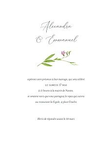 Faire-part de mariage vintage bucolique (simple) rose Faire-part de mariage vintage bucolique (simple) rose