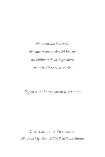 Carton d'invitation mariage Bucolique (portrait) rose - Verso